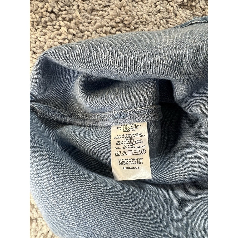 LOFT Women's Blouse Medium Petite Chambray Button Down Linen Blend Western Chic - Picture 6 of 6